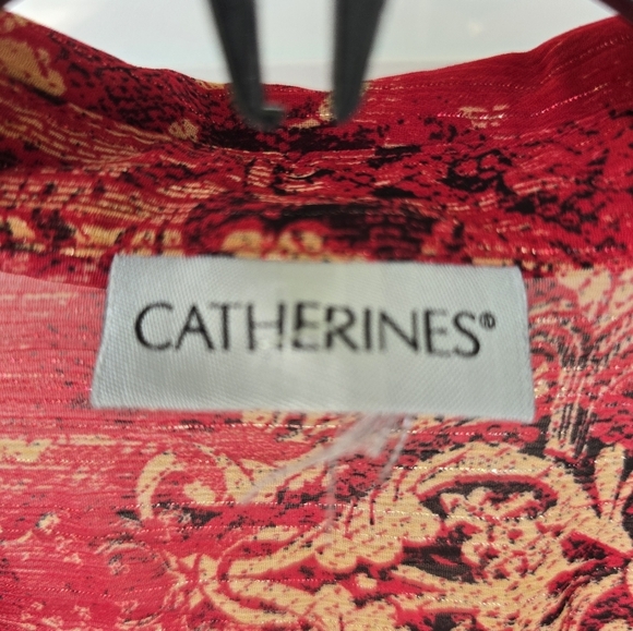 Catherines Sheer Tunic Top 2X Plus Womens 3/4 Sleeve Orange Paisely Open Front - Picture 5 of 15